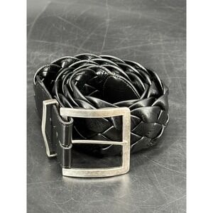 Vintage Pat Areias 925 Braid Belt Leather Women's Belt Size 36 Black/Silver